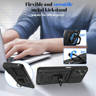 Motorola Moto G06 / Motorola Moto G06 Power Hoesje - MobyDefend Pantsercase Met Draaibare Ring - Zilvergrijs