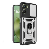 Motorola Moto G06 / Motorola Moto G06 Power Hoesje - MobyDefend Pantsercase Met Draaibare Ring - Zilvergrijs