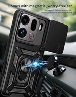 Oppo Find X9 Pro Hoesje - MobyDefend Pantsercase Met Draaibare Ring - Blauw