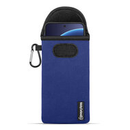 Hoesje voor OnePlus 15R - MobyDefend Neopreen Pouch Met Karabijnhaak - Insteekhoesje - Riemlus Hoesje - Blauw