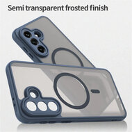 Samsung Galaxy A37 Hoesje - MobyDefend MagSafe Case Mat Transparant Met Gekleurde Rand - Blauw