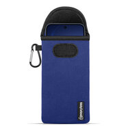 Hoesje voor Oppo Reno15 - MobyDefend Neopreen Pouch Met Karabijnhaak - Insteekhoesje - Riemlus Hoesje - Blauw