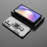 Samsung Galaxy A37 Hoesje - MobyDefend Dubbelgelaagde Pantsercase Met Standaard - Zilvergrijs