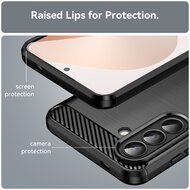 Samsung Galaxy A57 Hoesje - MobyDefend TPU Backcover - Geborstelde Metaal &amp; Carbon-Look - Blauw