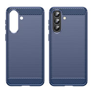 Samsung Galaxy A57 Hoesje - MobyDefend TPU Backcover - Geborstelde Metaal &amp; Carbon-Look - Blauw