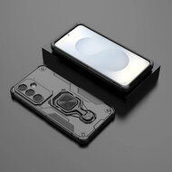 Samsung Galaxy S26 Hoesje - MobyDefend Dubbelgelaagde Pantsercase Met Standaard - Zwart