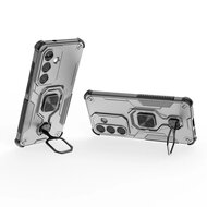 Samsung Galaxy S26 Hoesje - MobyDefend Dubbelgelaagde Pantsercase Met Standaard - Zilvergrijs