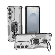 Samsung Galaxy S26 Hoesje - MobyDefend Dubbelgelaagde Pantsercase Met Standaard - Zilvergrijs