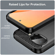 Google Pixel 10a Hoesje - MobyDefend TPU Backcover - Geborstelde Metaal &amp; Carbon-Look - Zwart
