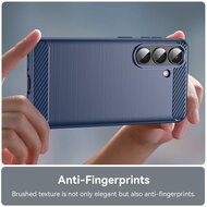 Samsung Galaxy S26 Hoesje - MobyDefend TPU Backcover - Geborstelde Metaal &amp; Carbon-Look - Blauw
