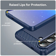 Samsung Galaxy S26 Hoesje - MobyDefend TPU Backcover - Geborstelde Metaal &amp; Carbon-Look - Blauw