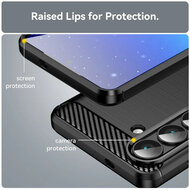 Samsung Galaxy S26 Hoesje - MobyDefend TPU Backcover - Geborstelde Metaal &amp; Carbon-Look - Zwart
