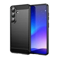Samsung Galaxy S26 Hoesje - MobyDefend TPU Backcover - Geborstelde Metaal &amp; Carbon-Look - Zwart