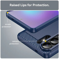 Samsung Galaxy S26 Ultra Hoesje - MobyDefend TPU Backcover - Geborstelde Metaal &amp; Carbon-Look - Blauw