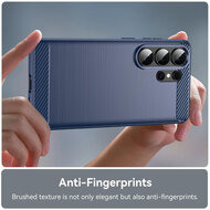 Samsung Galaxy S26 Ultra Hoesje - MobyDefend TPU Backcover - Geborstelde Metaal &amp; Carbon-Look - Blauw