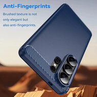 Samsung Galaxy S26 Ultra Hoesje - MobyDefend TPU Backcover - Geborstelde Metaal &amp; Carbon-Look - Blauw