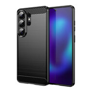 Samsung Galaxy S26 Ultra Hoesje - MobyDefend TPU Backcover - Geborstelde Metaal &amp; Carbon-Look - Zwart