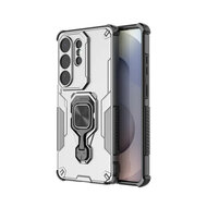 Samsung Galaxy S26 Ultra Hoesje - MobyDefend Dubbelgelaagde Pantsercase Met Standaard - Zilvergrijs