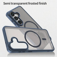 Samsung Galaxy S26 Hoesje - MobyDefend MagSafe Case Mat Transparant Met Gekleurde Rand - Blauw