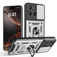 Motorola Moto G17 / Motorola Moto G17 Power Hoesje - MobyDefend Pantsercase Met Draaibare Ring - Zilvergrijs