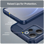 Oppo Reno15 F / Oppo Reno15 FS Hoesje - MobyDefend TPU Backcover - Geborstelde Metaal &amp; Carbon-Look - Blauw