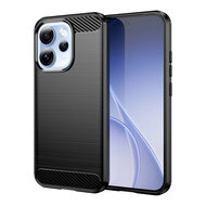 Oppo Reno15 Pro Hoesje - MobyDefend TPU Backcover - Geborstelde Metaal &amp; Carbon-Look - Zwart