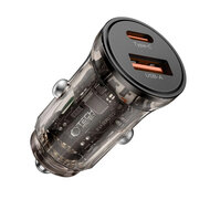 Tech-Protect Car charger - Oplader met 2 poorten, 1x USB-C en 1x USB-A - Grijs