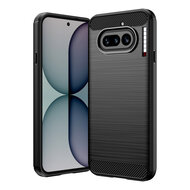 Nothing Phone (4a) Hoesje - MobyDefend TPU Backcover - Geborstelde Metaal &amp; Carbon-Look - Zwart