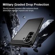 Samsung Galaxy A27 Hoesje - MobyDefend TPU Backcover - Geborstelde Metaal &amp; Carbon-Look - Blauw