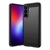 Samsung Galaxy A27 Hoesje - MobyDefend TPU Backcover - Geborstelde Metaal &amp; Carbon-Look - Zwart