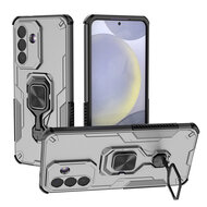Samsung Galaxy A27 Hoesje - MobyDefend Dubbelgelaagde Pantsercase Met Standaard - Zilvergrijs