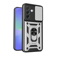 Samsung Galaxy A27 Hoesje - MobyDefend Pantsercase Met Draaibare Ring - Zilvergrijs