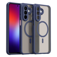 Samsung Galaxy A27 Hoesje - MobyDefend MagSafe Case Mat Transparant Met Gekleurde Rand - Blauw