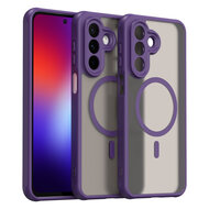 Samsung Galaxy A27 Hoesje - MobyDefend MagSafe Case Mat Transparant Met Gekleurde Rand - Paars
