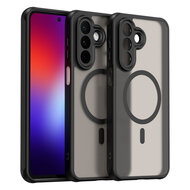 Samsung Galaxy A27 Hoesje - MobyDefend MagSafe Case Mat Transparant Met Gekleurde Rand - Zwart