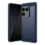 Sony Xperia 1 VIII Hoesje - MobyDefend TPU Backcover - Geborstelde Metaal &amp; Carbon-Look - Blauw