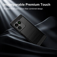 Sony Xperia 1 VIII Hoesje - MobyDefend TPU Backcover - Geborstelde Metaal &amp; Carbon-Look - Blauw