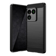 Sony Xperia 1 VIII Hoesje - MobyDefend TPU Backcover - Geborstelde Metaal &amp; Carbon-Look - Zwart