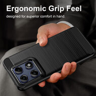 Motorola Edge 70 Pro Hoesje - MobyDefend TPU Backcover - Geborstelde Metaal &amp; Carbon-Look - Blauw
