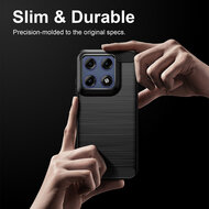 Motorola Edge 70 Pro Hoesje - MobyDefend TPU Backcover - Geborstelde Metaal &amp; Carbon-Look - Zwart