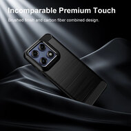 Motorola Edge 70 Pro Hoesje - MobyDefend TPU Backcover - Geborstelde Metaal &amp; Carbon-Look - Zwart