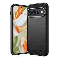 Google Pixel 11 Hoesje - MobyDefend TPU Backcover - Geborstelde Metaal &amp; Carbon-Look - Zwart