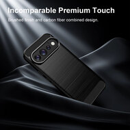 Google Pixel 11 Hoesje - MobyDefend TPU Backcover - Geborstelde Metaal &amp; Carbon-Look - Zwart
