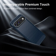 Google Pixel 11 Pro Hoesje - MobyDefend TPU Backcover - Geborstelde Metaal &amp; Carbon-Look - Blauw