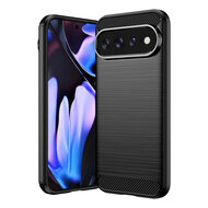 Google Pixel 11 Pro XL Hoesje - MobyDefend TPU Backcover - Geborstelde Metaal &amp; Carbon-Look - Zwart