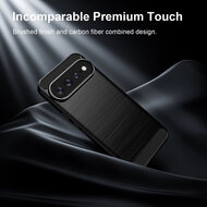 Google Pixel 11 Pro XL Hoesje - MobyDefend TPU Backcover - Geborstelde Metaal &amp; Carbon-Look - Zwart