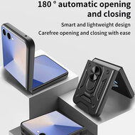 Samsung Galaxy Z Flip 8 Hoesje - MobyDefend Pantsercase Met Draaibare Ring - Goud