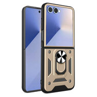 Samsung Galaxy Z Flip 8 Hoesje - MobyDefend Pantsercase Met Draaibare Ring - Goud