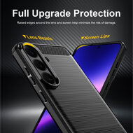Samsung Galaxy S26 FE Hoesje - MobyDefend TPU Backcover - Geborstelde Metaal &amp; Carbon-Look - Blauw
