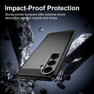 Samsung Galaxy S26 FE Hoesje - MobyDefend TPU Backcover - Geborstelde Metaal &amp; Carbon-Look - Zwart